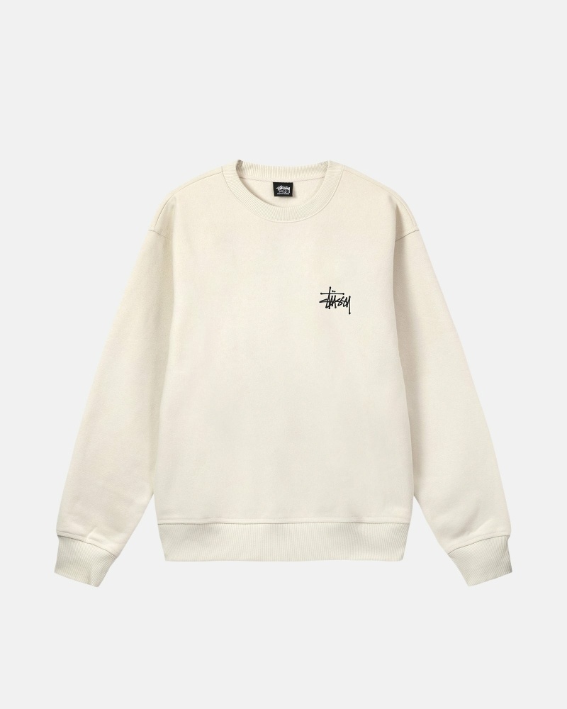 Beige Men's Stussy Basic Crew Hoodies | AU0000007