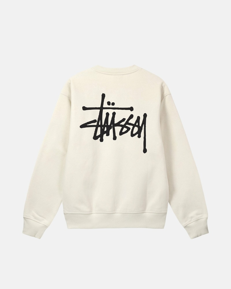 Beige Men\'s Stussy Basic Crew Hoodies | AU0000007