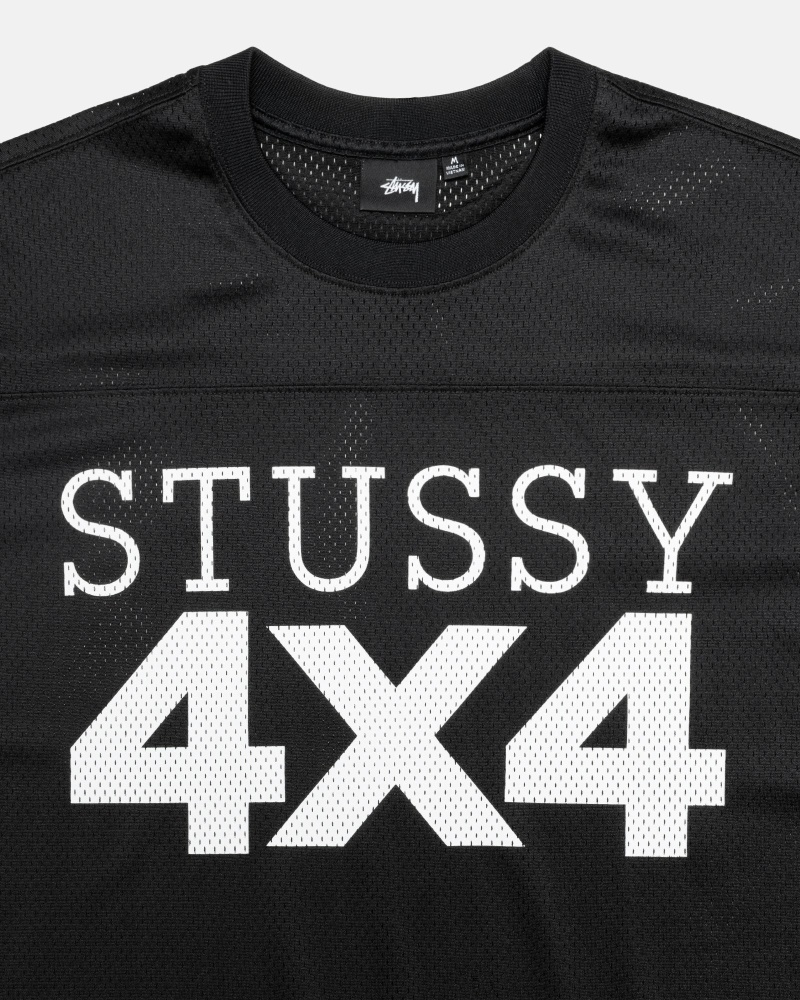 Black Men's Stussy 4X4 Mesh Football Jersey T Shirts | AU0000091