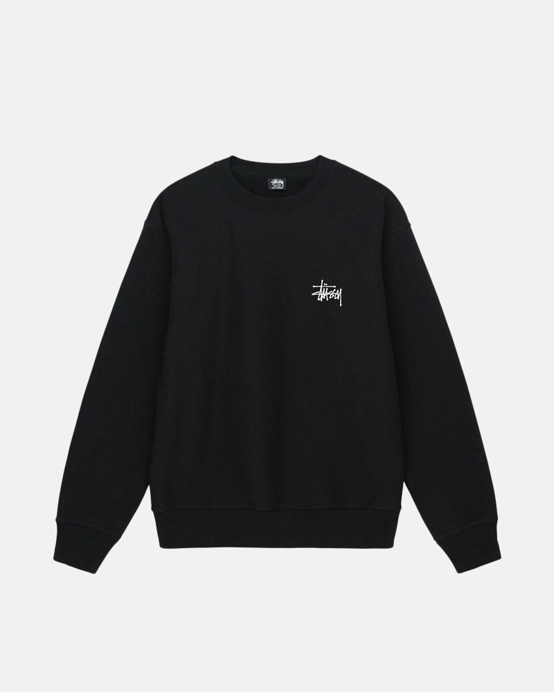 Black Men's Stussy Basic Crew Hoodies | AU0000005