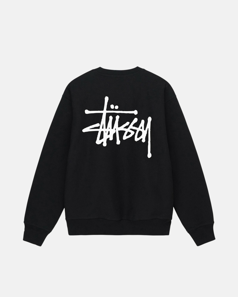 Black Men\'s Stussy Basic Crew Hoodies | AU0000005