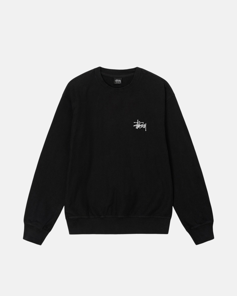 Black Men's Stussy Basic Pigment Dyed Crew Hoodies | AU0000001