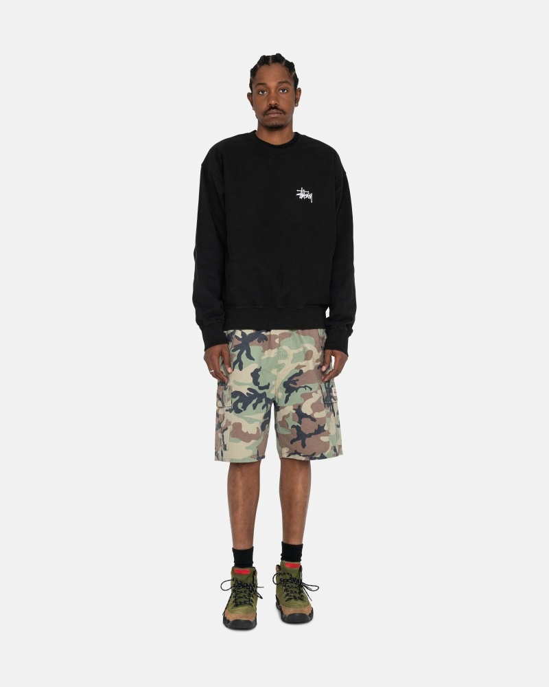 Black Men's Stussy Basic Pigment Dyed Crew Hoodies | AU0000001