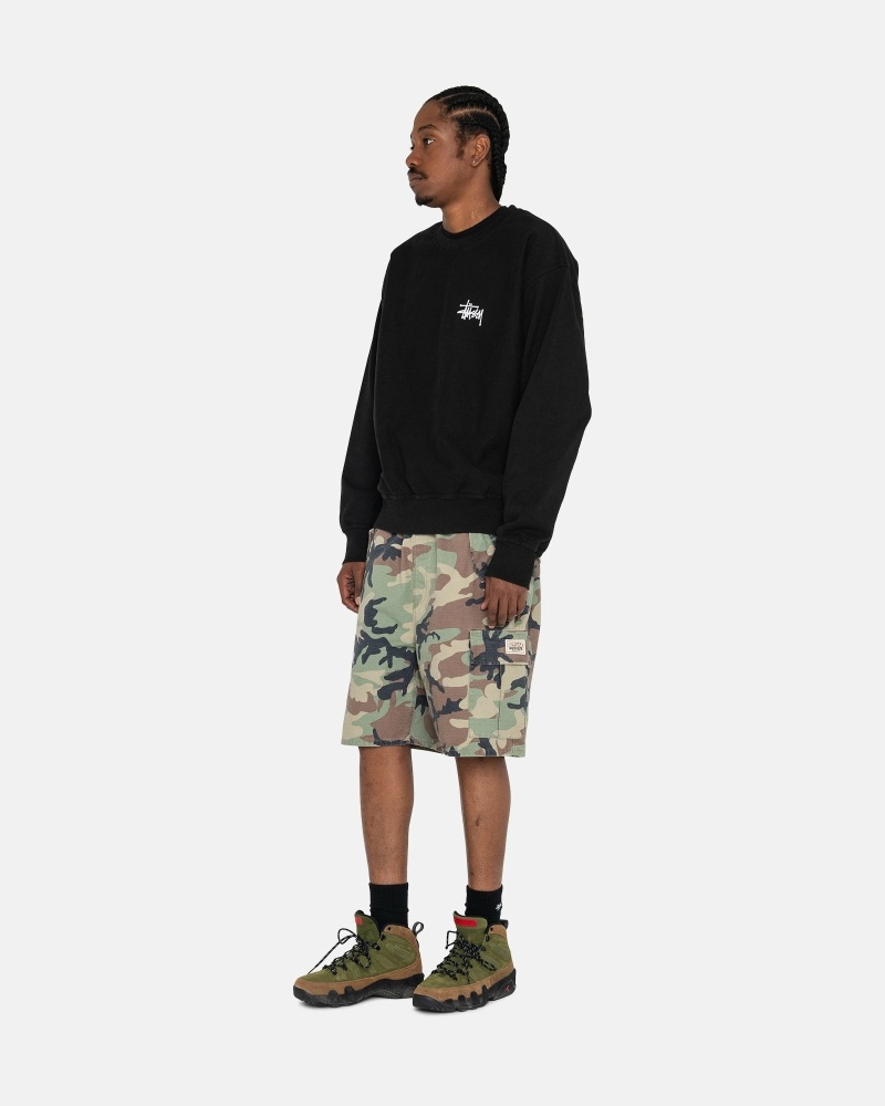 Black Men's Stussy Basic Pigment Dyed Crew Hoodies | AU0000001