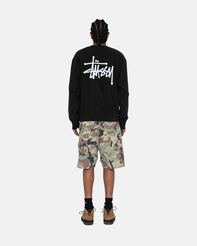 Black Men's Stussy Basic Pigment Dyed Crew Hoodies | AU0000001