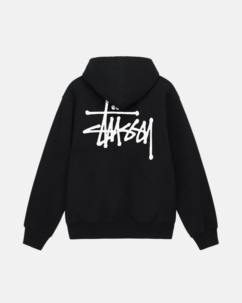 Black Men's Stussy Basic Zip Hoodies | AU0000016