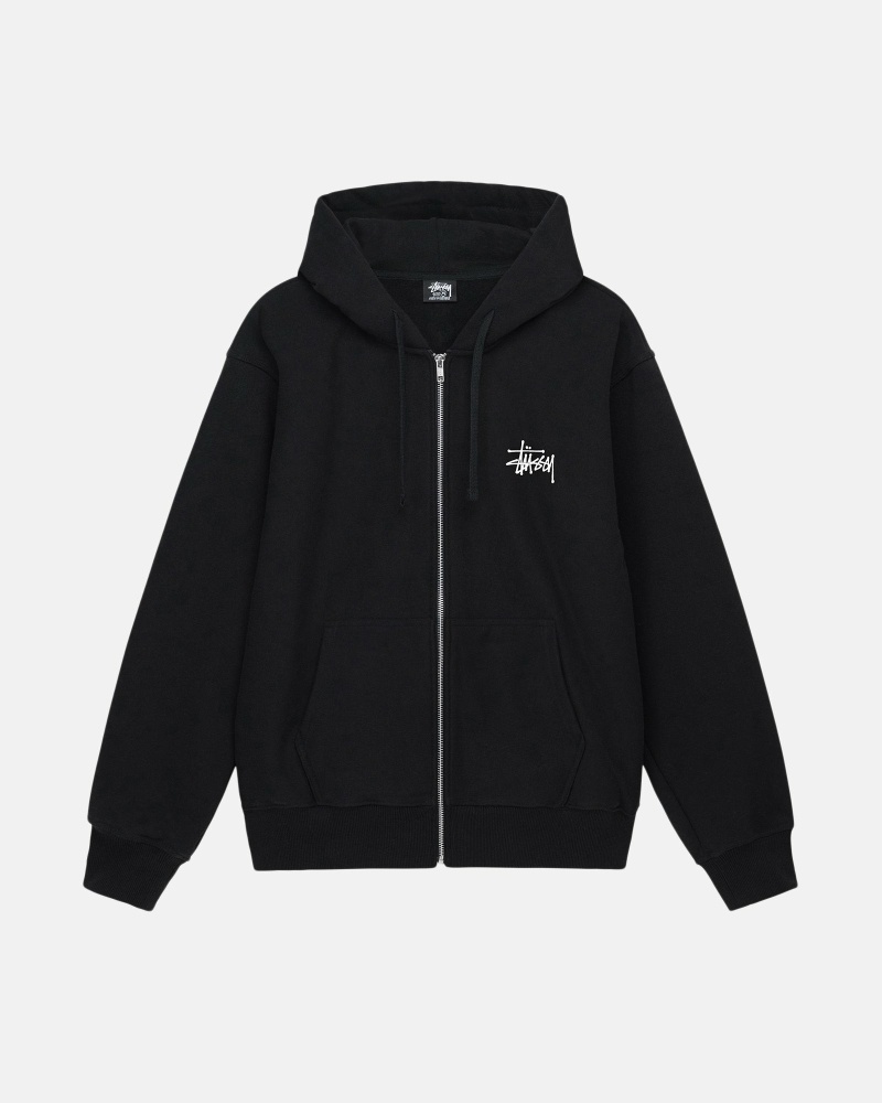 Black Men\'s Stussy Basic Zip Hoodies | AU0000016