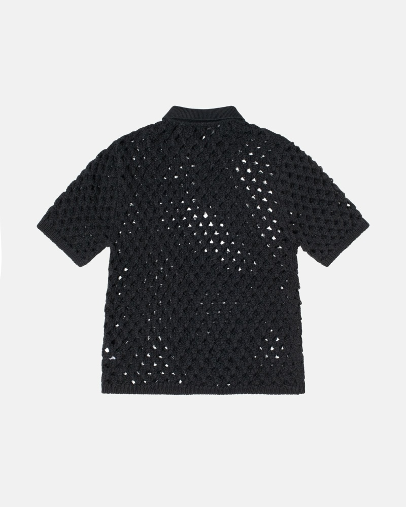 Black Men's Stussy Big Mesh Polo Knit Sweater | AU0000528