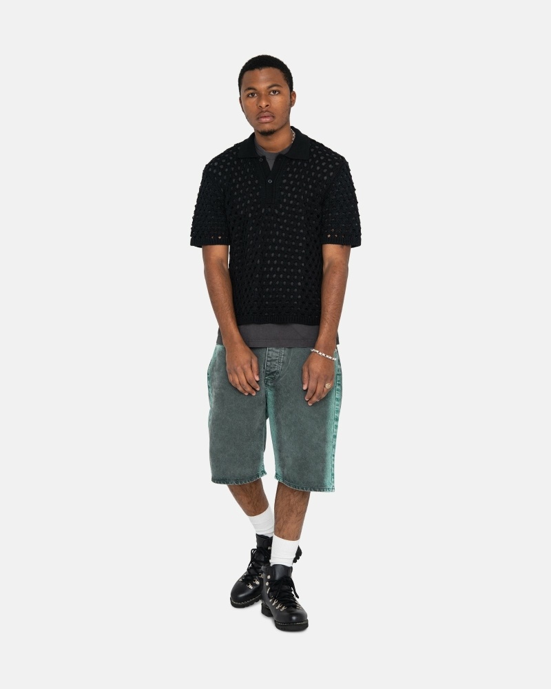 Black Men's Stussy Big Mesh Polo Knit Sweater | AU0000528