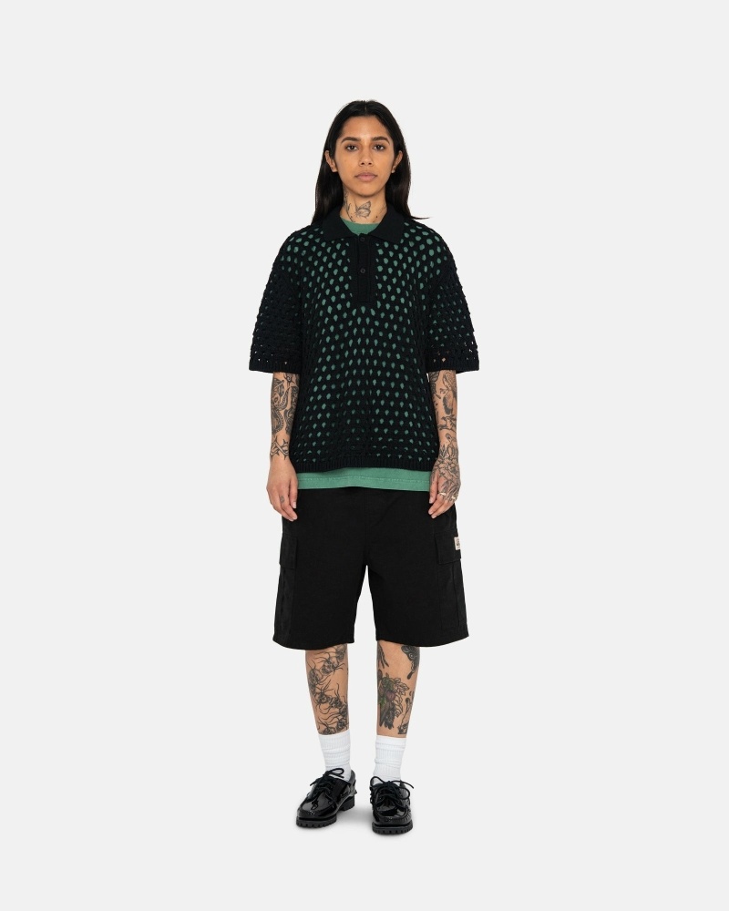 Black Men's Stussy Big Mesh Polo Knit Sweater | AU0000528