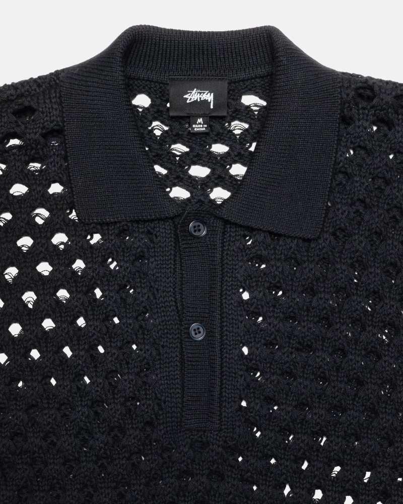 Black Men's Stussy Big Mesh Polo Sweaters | AU0000818