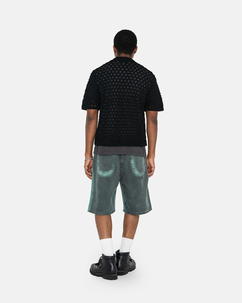 Black Men's Stussy Big Mesh Polo Sweaters | AU0000818