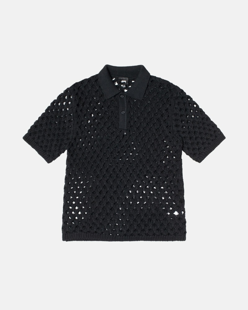 Black Men\'s Stussy Big Mesh Polo Sweaters | AU0000818