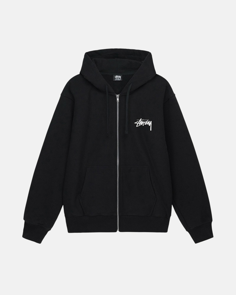 Black Men's Stussy Burning Stock Zip Hoodies | AU0000025