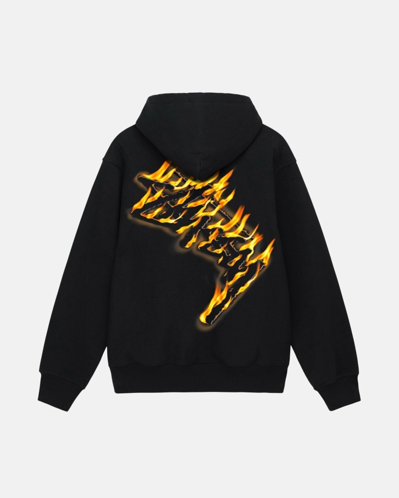 Black Men\'s Stussy Burning Stock Zip Hoodies | AU0000025