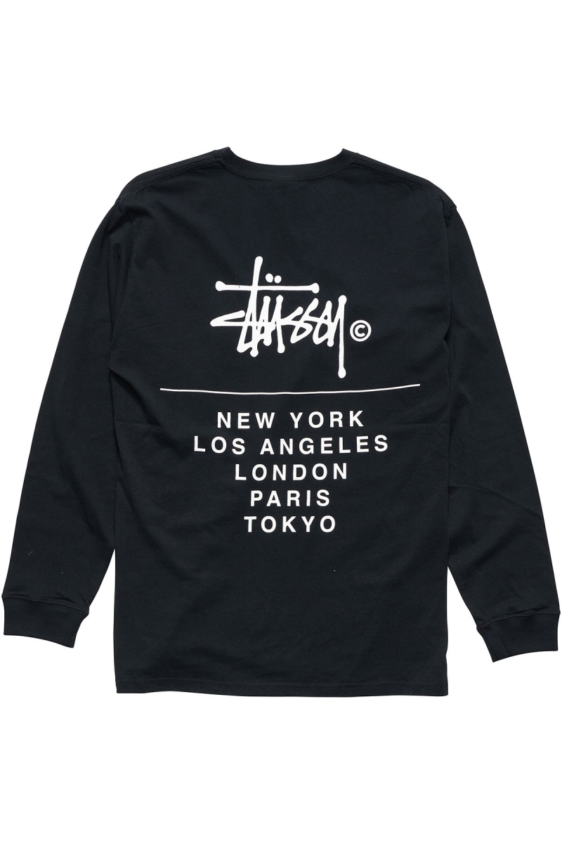 Black Men's Stussy Cities Stack Sweatshirts | AU0000901