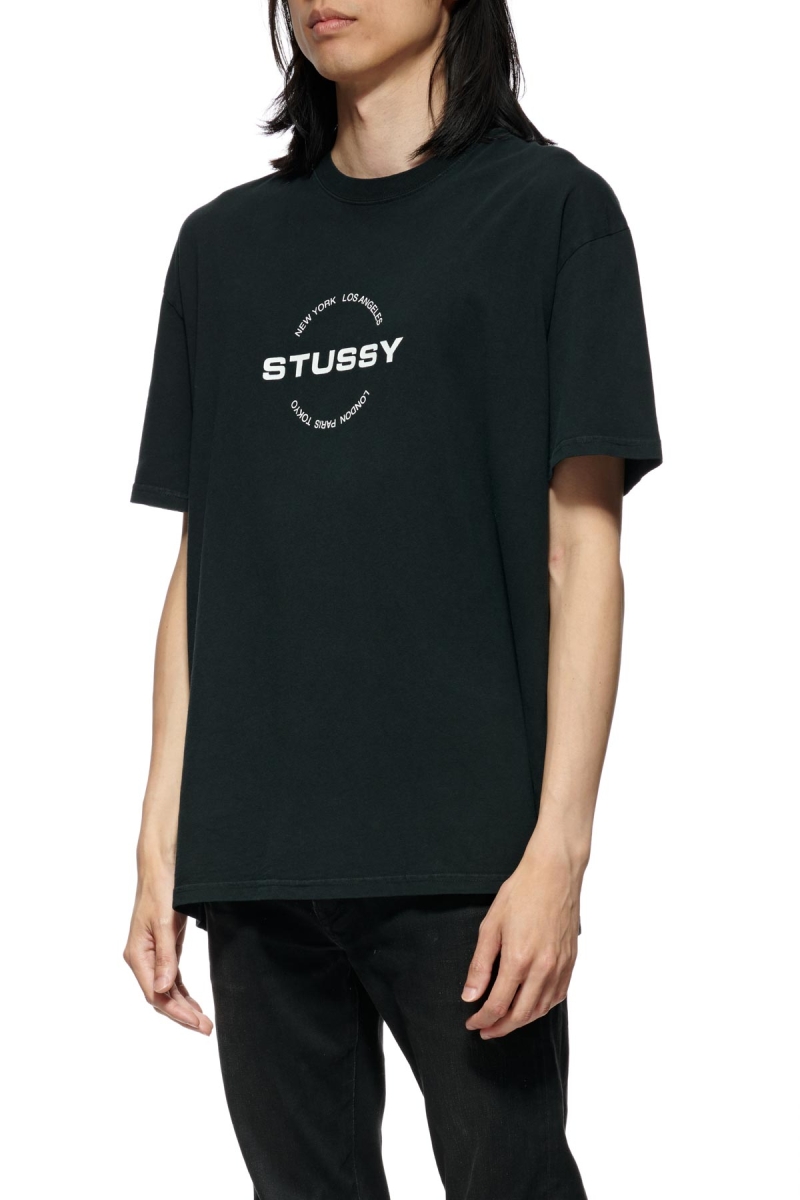 Black Men's Stussy City Circle SS T Shirts | AU0000121