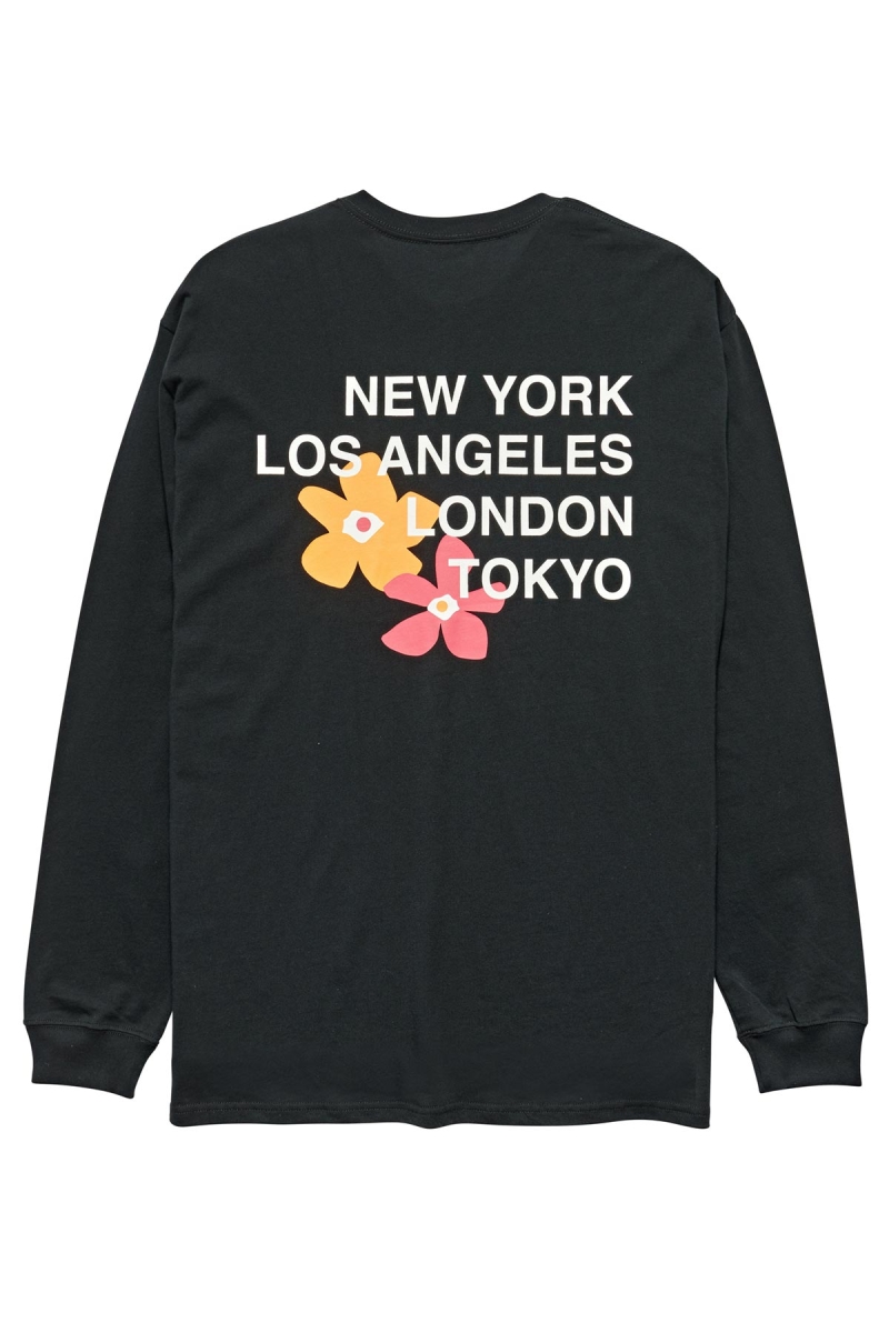 Black Men\'s Stussy City Flowers Sweatshirts | AU0000906