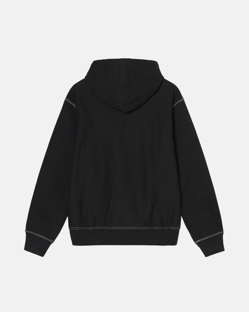 Black Men's Stussy Contrast Stitch Label Hoodies | AU0000032