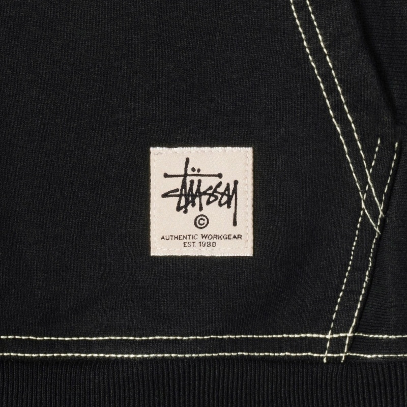 Black Men's Stussy Contrast Stitch Label Hoodies | AU0000032