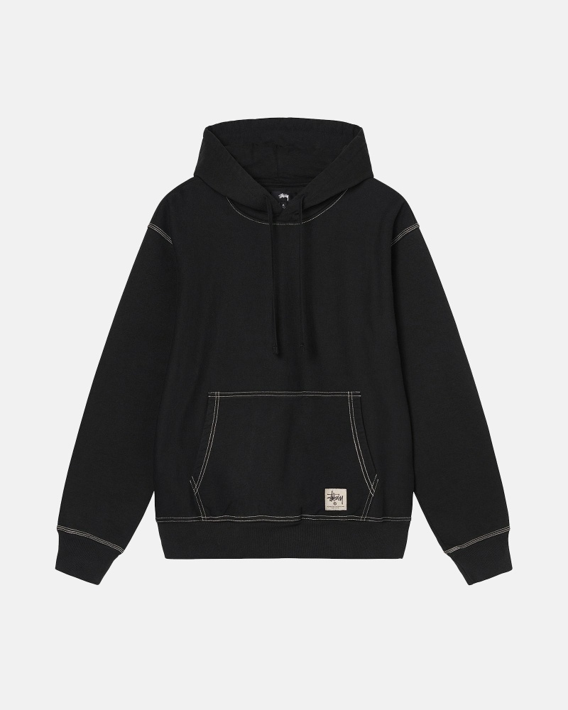 Black Men\'s Stussy Contrast Stitch Label Hoodies | AU0000032