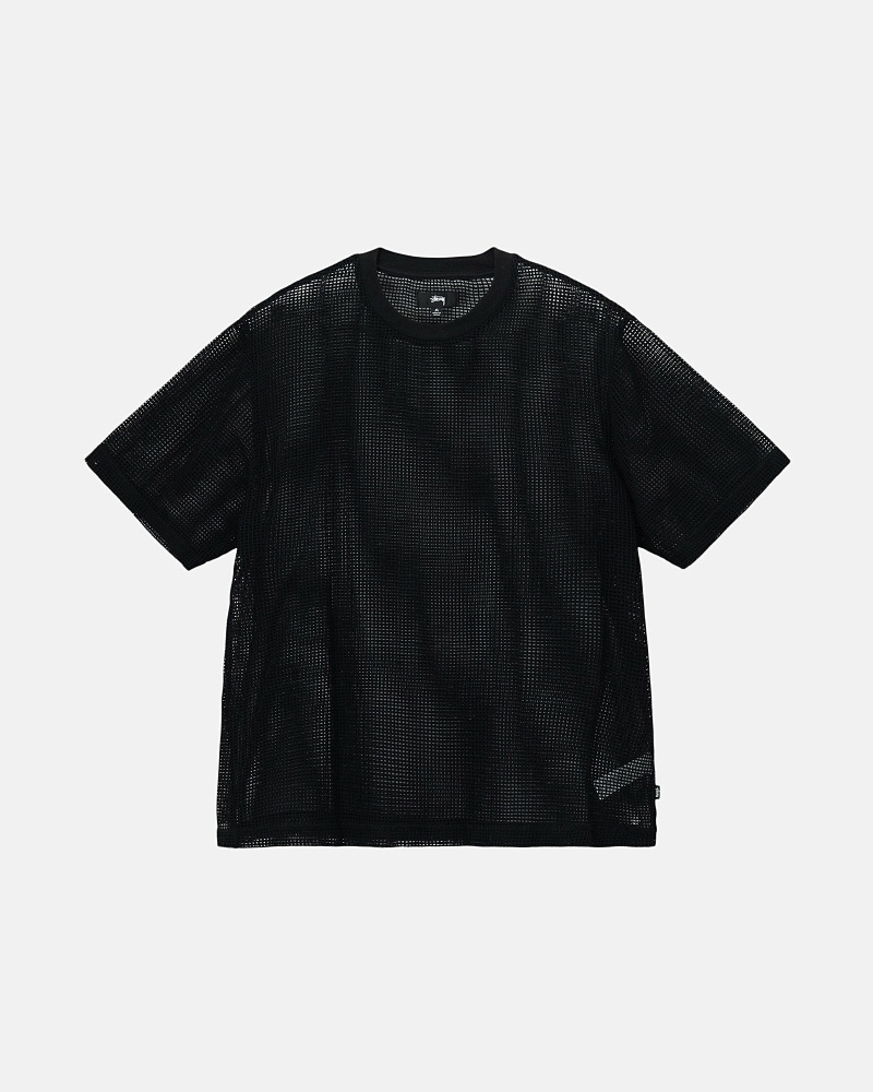 Black Men\'s Stussy Cotton Mesh Ss Crew T Shirts | AU0000144