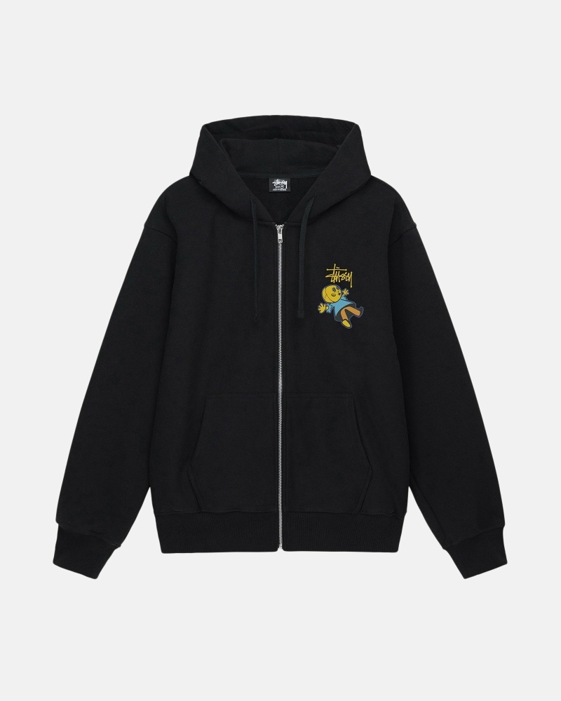 Black Men's Stussy Dollie Zip Hoodies | AU0000036