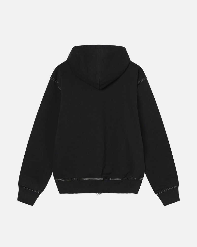 Black Men's Stussy Double Face Label Zip Hoodies | AU0000039