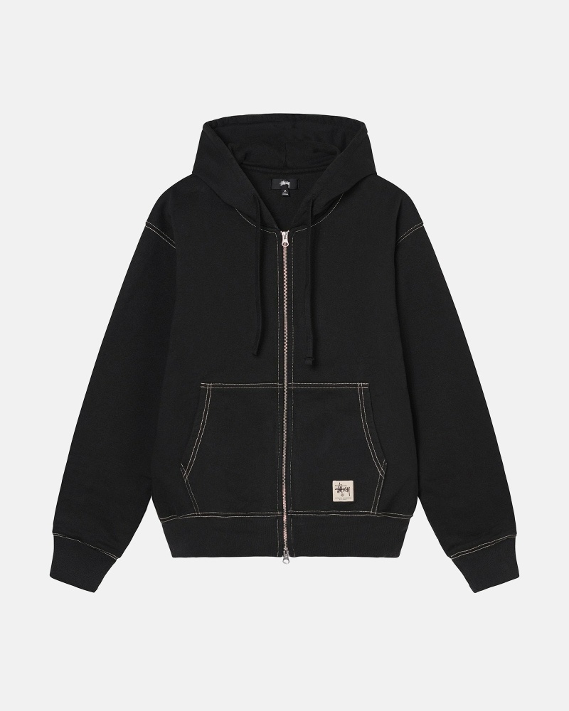 Black Men\'s Stussy Double Face Label Zip Hoodies | AU0000039