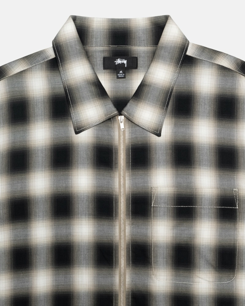 Black Men's Stussy Eddie Plaid Zip Shirts | AU0000304