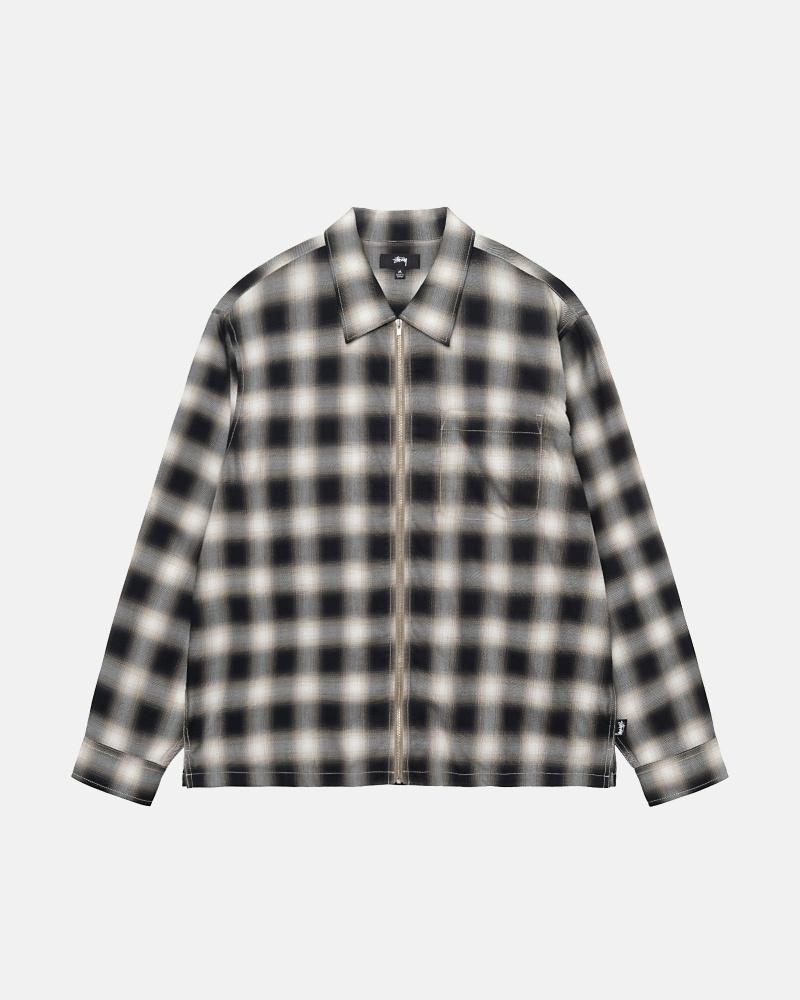 Black Men\'s Stussy Eddie Plaid Zip Shirts | AU0000304