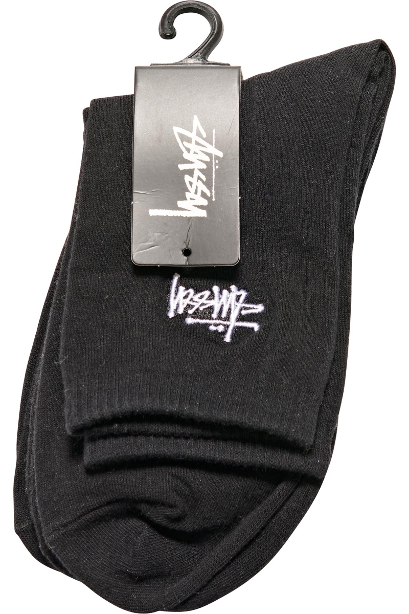 Black Men's Stussy Graffiti Crew (3 Pack) Socks | AU0000725