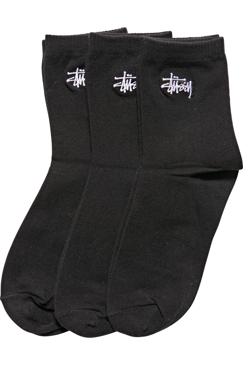 Black Men\'s Stussy Graffiti Crew (3 Pack) Socks | AU0000725