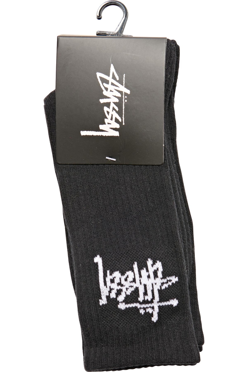 Black Men's Stussy Graffiti Crew (3 Pack) Socks | AU0000726