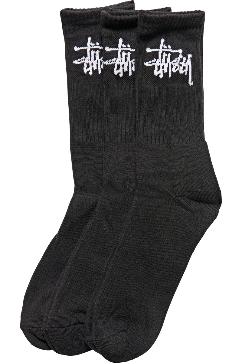 Black Men\'s Stussy Graffiti Crew (3 Pack) Socks | AU0000726