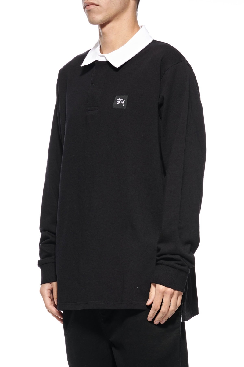 Black Men's Stussy Graffiti LS Rugby Sweatshirts | AU0000920