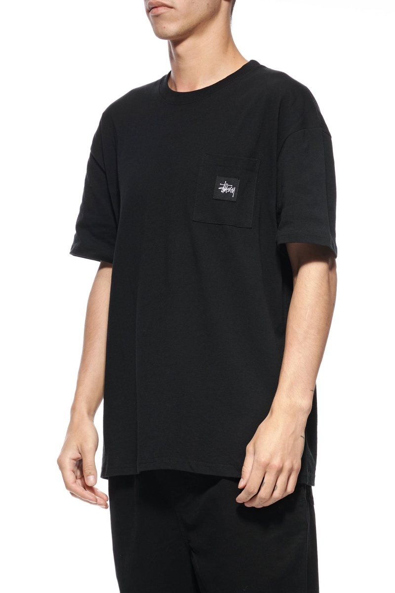 Black Men's Stussy Graffiti Label SS T Shirts | AU0000178