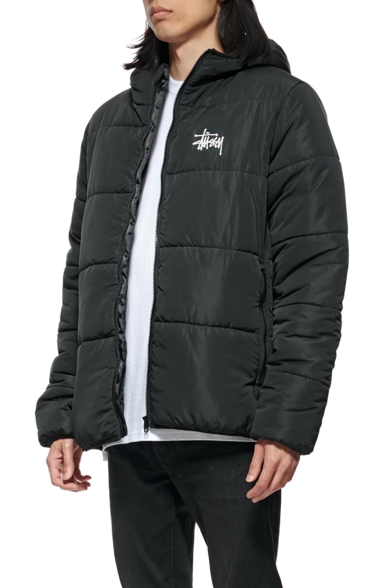 Black Men's Stussy Graffiti Lightweight Puffa Jackets | AU0000342