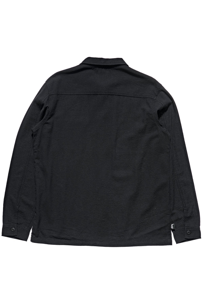 Black Men's Stussy Grid Seersucker LS Shirts | AU0000309