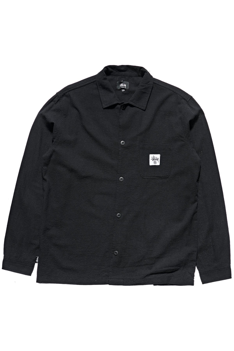 Black Men\'s Stussy Grid Seersucker LS Shirts | AU0000309