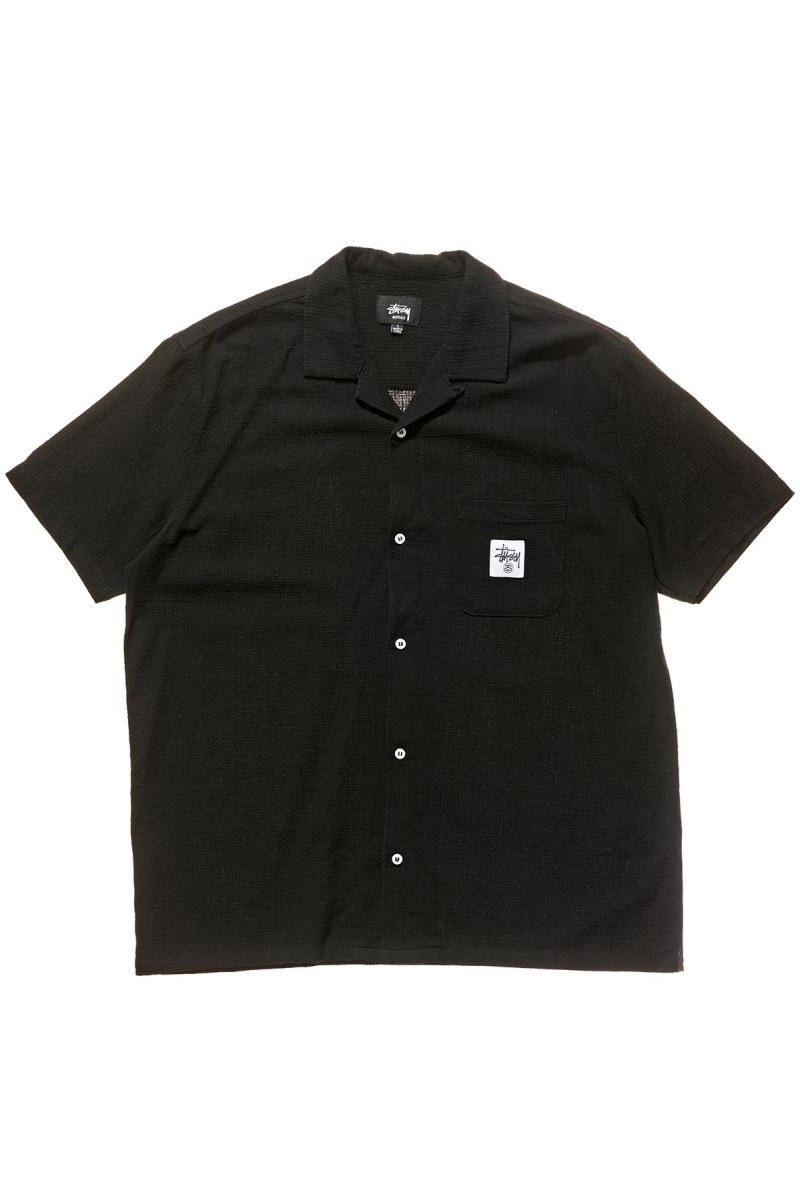 Black Men\'s Stussy Grid Seersucker Shirts | AU0000311