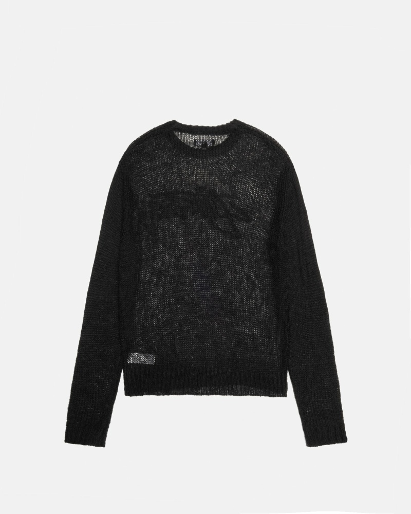 Black Men's Stussy Loose Knit Logo Knit Sweater | AU0000535