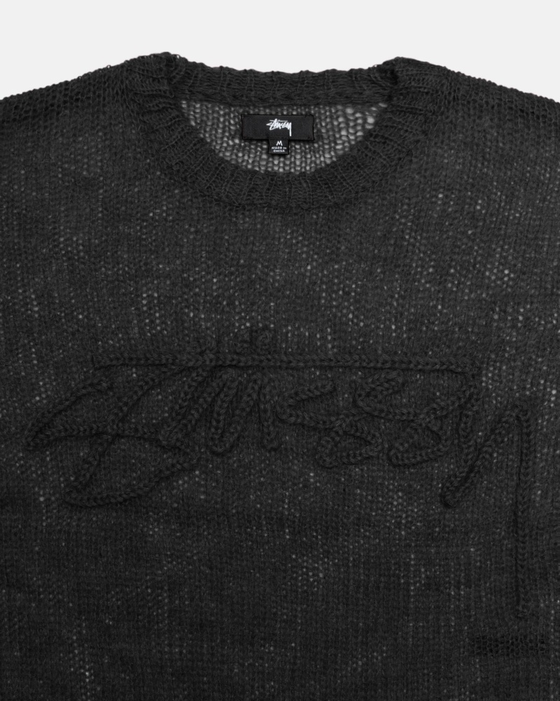 Black Men's Stussy Loose Knit Logo Knit Sweater | AU0000535