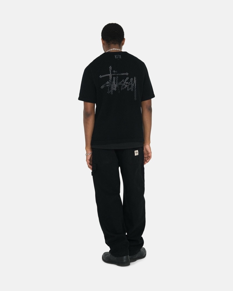 Black Men's Stussy O'Dyed Heavyweight Mesh Crew T Shirts | AU0000251