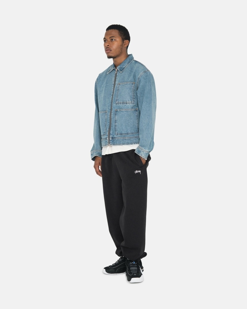 Black Men's Stussy Overdyed Stock Logo Sweatpants | AU0000884