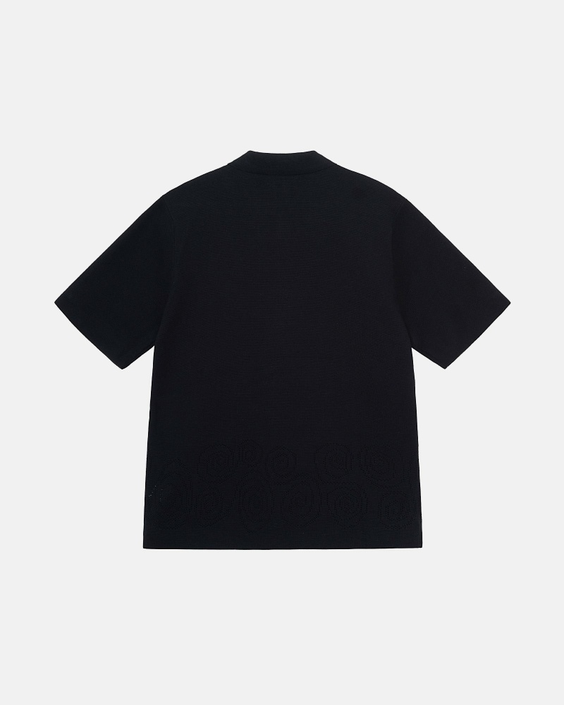 Black Men's Stussy Perforated Swirl Knit Shirts | AU0000330