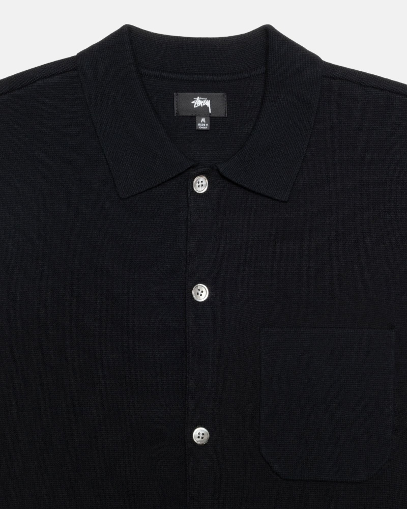 Black Men's Stussy Perforated Swirl Knit Shirts | AU0000330