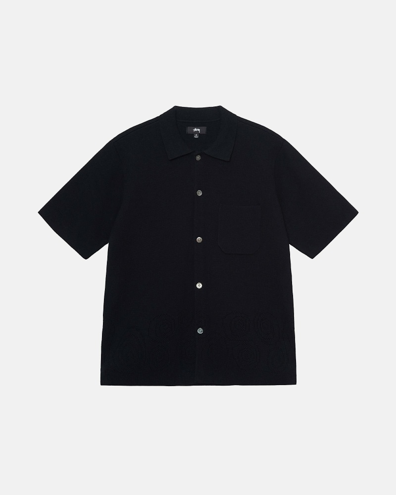 Black Men\'s Stussy Perforated Swirl Knit Shirts | AU0000330