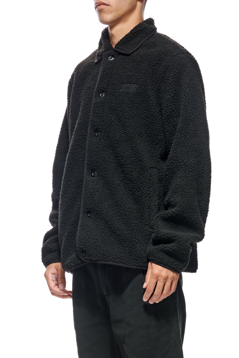 Black Men's Stussy Sherpa Button Down Jackets | AU0000357