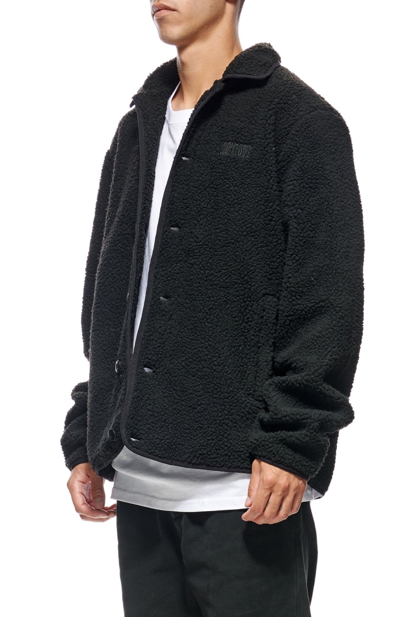 Black Men's Stussy Sherpa Button Down Jackets | AU0000357